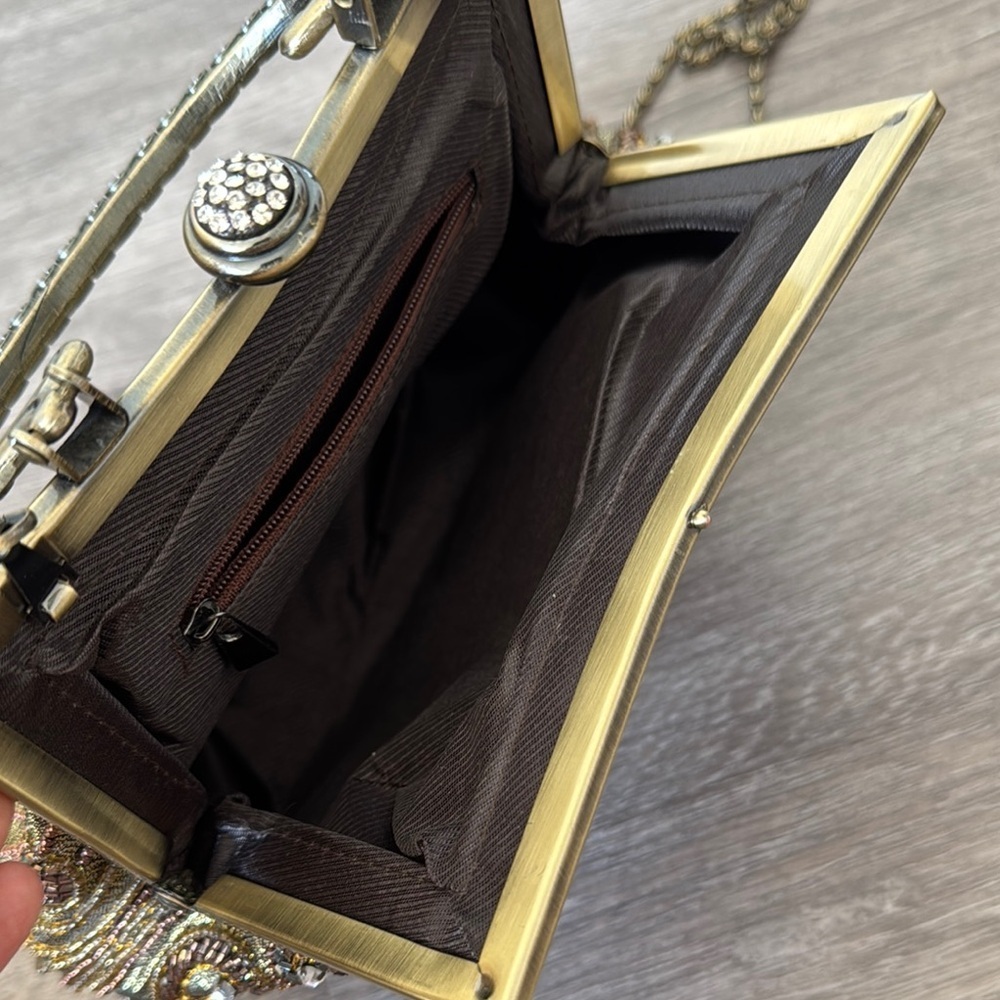 Beaded Handbag with Gold and Brown Accents - Picture 9 of 16